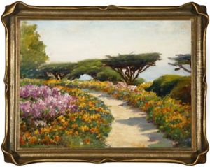 California Coastal With Cypress Trees And Flow by William C. Adam