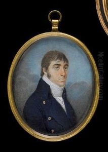 A Gentleman, Wearing Blue Coat, Red And White Striped Waistcoat And Tied White Stock
