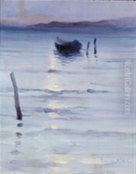 A Moonlit Boat At Sea - view 1