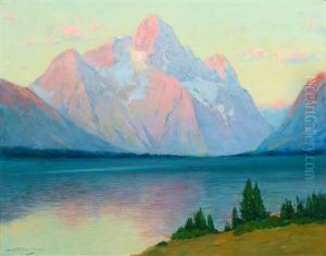 Sunrise On Mt. Moran From Jackson Lake On The Yellowstone by Charles Partridge Adams