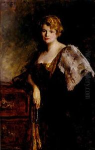 Portrait Einer Eleganten Dame, An Einer Barocken Kommode Lehnend by John Quincy Adams