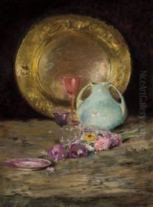 Still Life With Plate, Pitcher And Flowers