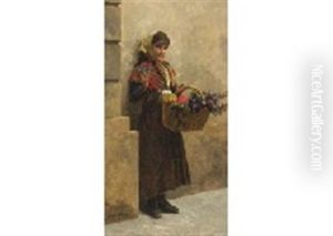 Girl With Flower Basket by Louis Emile Adan