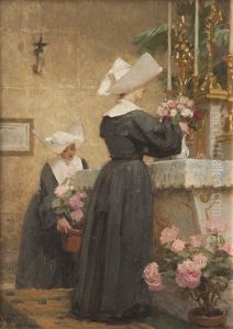 Deux Religieuses Decorant Un Autel