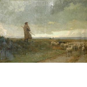A Shepherd And His Flock by Louis Emile Adan