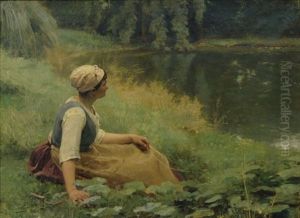 Jeune Femme Au Repos Devant Un Etang Jeune Femme Au Repos Devant Un Etang