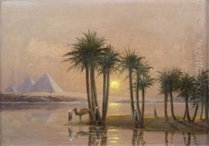 Ansicht Der Pyramiden Von Gizeh Im Sonnenuntergang