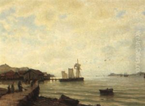 Coastal Scene With Fishing Village by Karl Gabriel Adelskoeld
