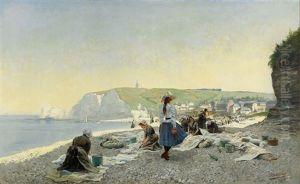 Tvatterskor Pa Stranden, Etretat - Normandie by Gustaf Adelsward