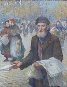 Le Marchand De Journaux A Paris by Jules Adler