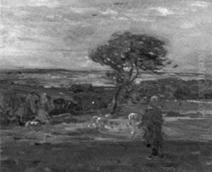 Feldarbeiter In Hugeliger Landschaft by Jules Adler