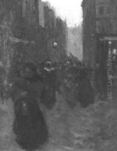 Belebte Pariser Strasse by Jules Adler