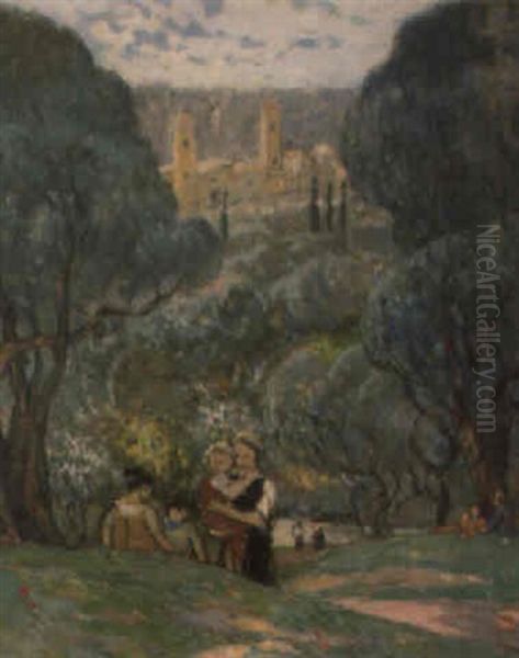 Femmes Et Enfants Dans Un Paysage Du Midi - view 1