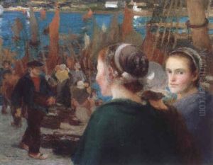 Douarnenez Sur Le Port Les Jeunes Filles by Jules Adler