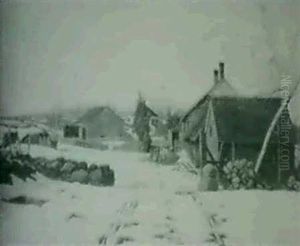 Farm Scene In Winter by Oscar F. Adler