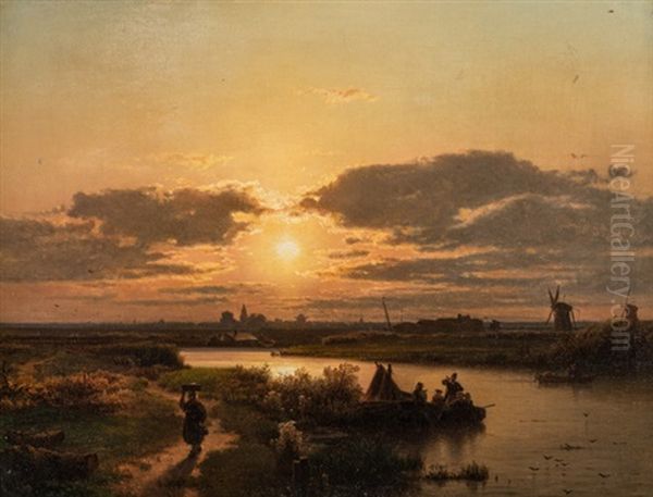 Abendliche Flusslandschaft Mit Heimkehrenden Fischern - view 1