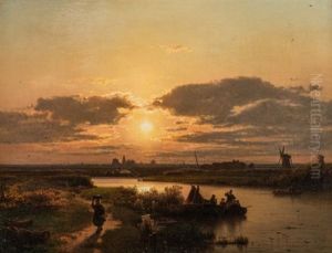 Abendliche Flusslandschaft Mit Heimkehrenden Fischern by Karl Adloff