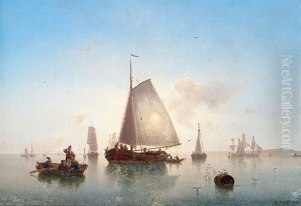 Segelschiffe Vor Abendlicher Kustenlandschaft - view 1