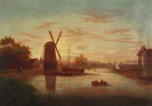 River Scape With A Mill by Karl Adloff