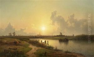 Sonnenuntergang In Niederlandischer Flusslandschaft by Karl Adloff