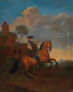 An Equestrian Portrait Of A Gentleman On A Bay; And An Equestrian Portrait Of A Gentleman On A Black by Josef Franz Adolph