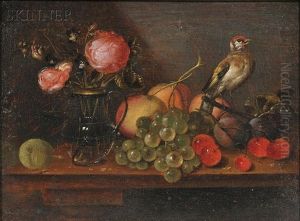 Still Life With Flowers, Fruit, And Bird by Alexander Adriaenssen