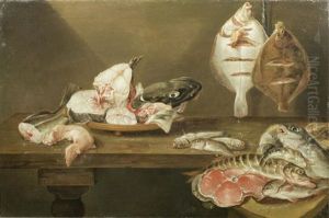 A Still Life Of Fish On A Table by Alexander Adriaenssen