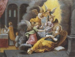 La Mort De Sainte Madeleine Portee Par Des Anges by Vincent Adriaenssen