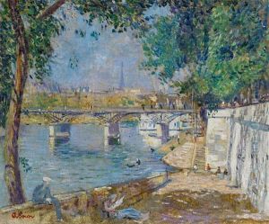 Paris. Sommertag Am Seineufer Unterhalb Der Pont Des Arts by Lucien Adrion