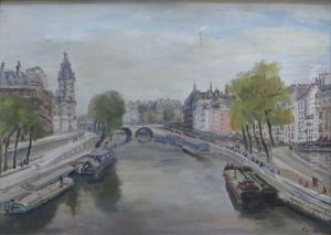 Vue De Paris, Pont De La Cite by Lucien Adrion