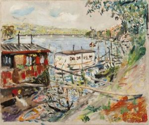Le Bateau Lavoir Le Long De La Seine by Lucien Adrion