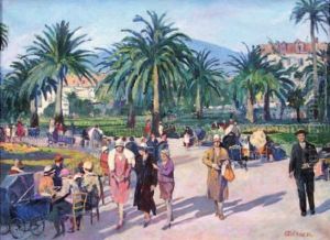 Jardin Public Anime Sur La Cote D'azur (nice?) by Lucien Adrion