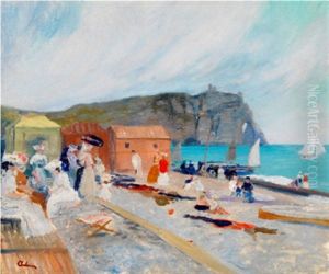 Plage En Normandie Pres Des Falaises D'etretat by Lucien Adrion