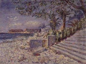 L'escalier Aux Palmiers Sur La Plage by Lucien Adrion
