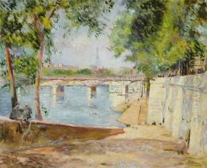 La Printemps A Paris, Au Bord De La Seine by Lucien Adrion