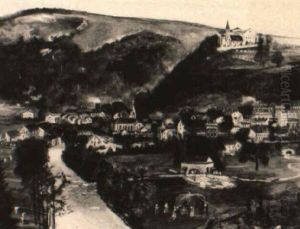 View Of A Riverside Town In The Elzas by Lucien Adrion