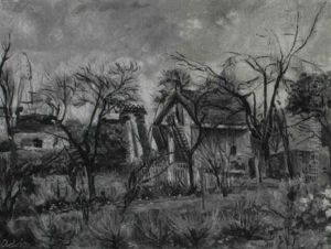 Country Landscape With Houses by Lucien Adrion