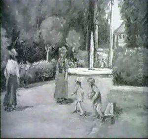 Park (park Des Palais Du Luxembourg In Paris?) Mit Spielednen Kindern Und Spziergangerinnen Nahe Einer Fontaine Park (park Des Palais Du Luxembourg In Paris?) Mit Spielednen Kindern Und Spziergangerinnen Nahe Einer Fontaine