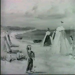 Figures On A Beach by Lucien Adrion