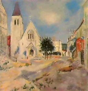 Strassenszene In Einem Vorort Von Paris by Lucien Adrion