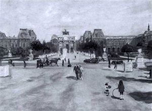 A View Of The Tuilerien, Paris, Looking Towards The Louvre by Lucien Adrion