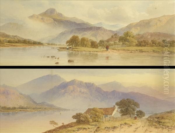 A. Penley Loch Lomond; Lochtay, Summer Scenes With Figures A Pair, Watercolour Heightened Withwhite Each Signed And Dated 1872 Lower Right 17cm X47cm - view 1