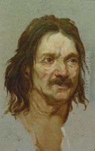 Head Of A Man With A Moustache And Head Of A Young Man Turned To His Right (pair) by Etienne-Louis Advinent