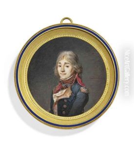 A Young Officer, In Blue Coat With Silver Epaulette, Large Red Buttons And Red Collar With White Edge, Red Waistcoat, Frilled White Cravat by Etienne-Louis Advinent