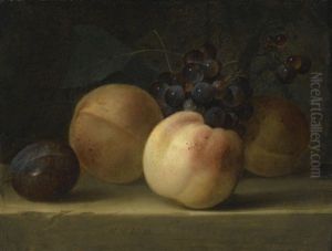 Peaches, A Plum, And Grapes On A Ledge Peaches, A Plum, And Grapes On A Ledge
