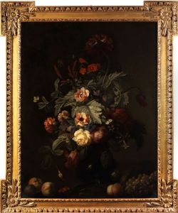Blumenstilleben Mit Aprikosen Und Trauben by Willem Van Aelst
