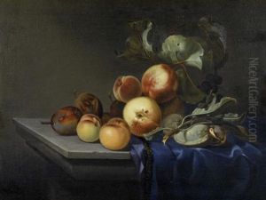 Fruchtestilleben Mit Pfirsichen Und Trauben by Willem Van Aelst