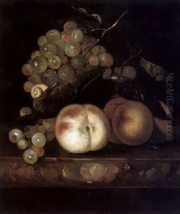 Still Life Of Peaches And Grapes, With A Snail by Willem Van Aelst