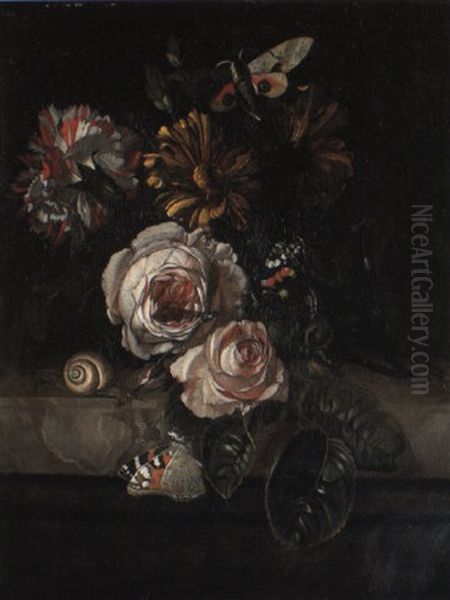 Pink Roses And Other Flowers And Insects - view 1