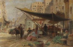 Auf Dem Markt In Neapel by Franz Theodor Aerni